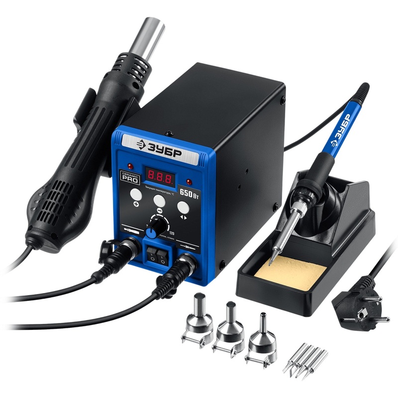 Изображение товара Паяльная станция Зубр Профессионал ПСР-650 650 Вт с термофен и цифровым дисплеем