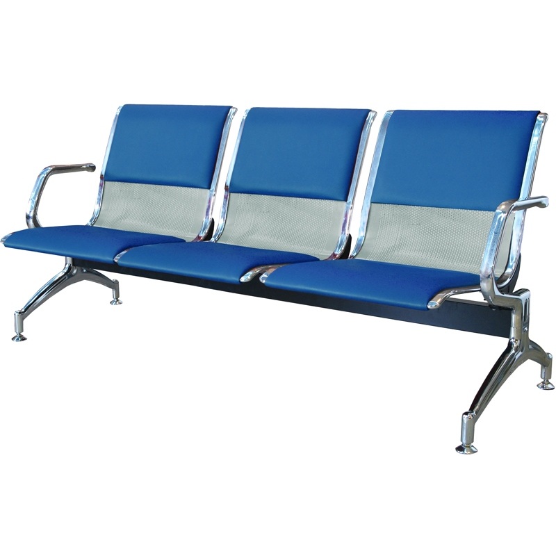 Изображение товара Многоместная секция Флайт синяя/серая (3 места, искусственная кожа/металл)