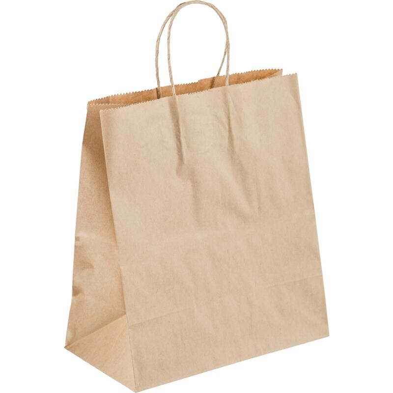 Изображение товара Крафт-пакет бумажный коричневый с кручёными ручками 35x26x15 см 70 г/кв.м био упаковка 200 штук