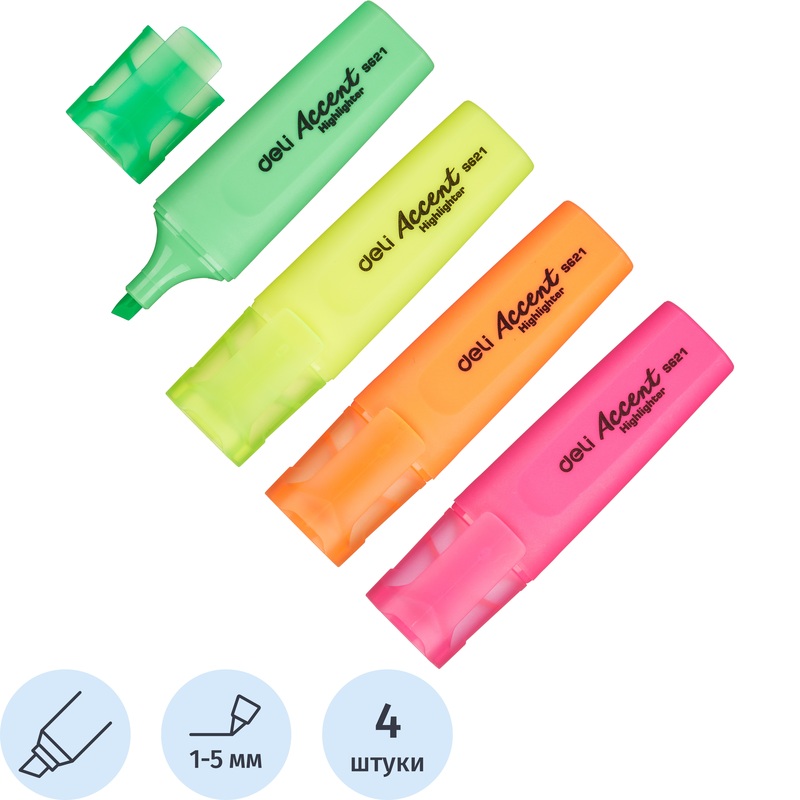 Изображение товара Набор текстовыделителей Deli ES622 Delight 4 цвета, толстая линия