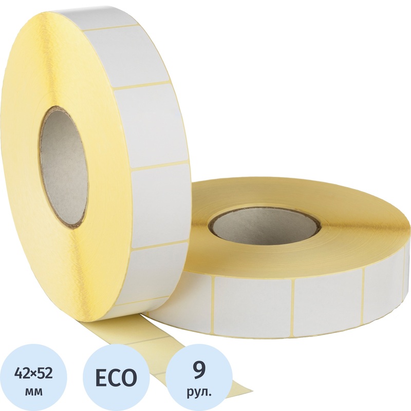 Изображение товара Термоэтикетки x 42x52 мм ЭКО 76 мм диаметр втулки 9 рулонов по 4000 этикеток