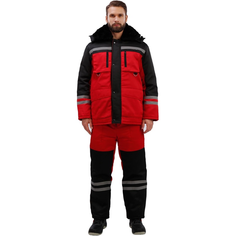 Изображение товара Рабочий зимний мужской костюм з03-КПК красный черный 52-54 194-200