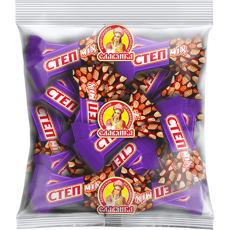 Изображение товара Конфеты шоколадные Славянка Степ Mix 1 кг с арахисом изюмом и карамелью