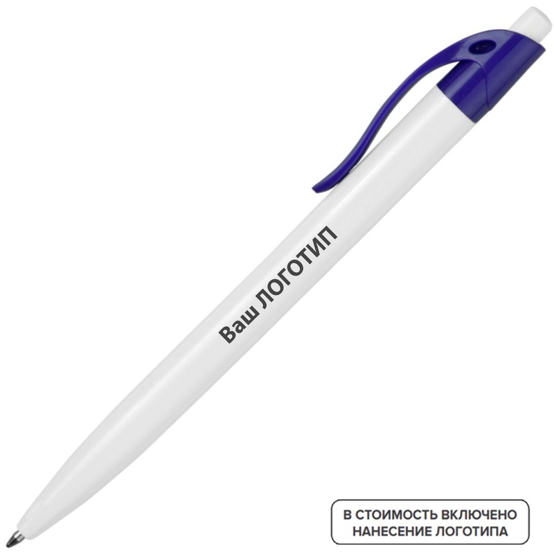Изображение товара Ручка шариковая автоматическая Какаду синяя толщина линии 0.5 мм белый/синий корпус (1000 штук в упаковке) с лого