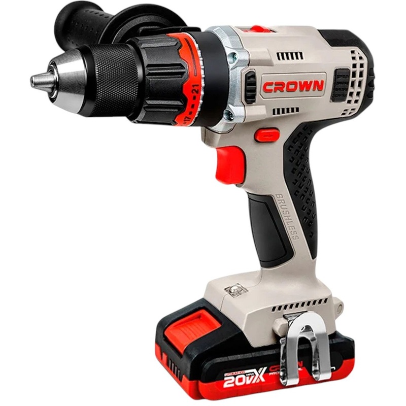 Изображение товара Дрель-шуруповёрт ударная аккумуляторная Crown CT21093HMX-2 BMC 2 АКБ х Li-ion (20 В, 2 Ач)+ЗУ в кейсе
