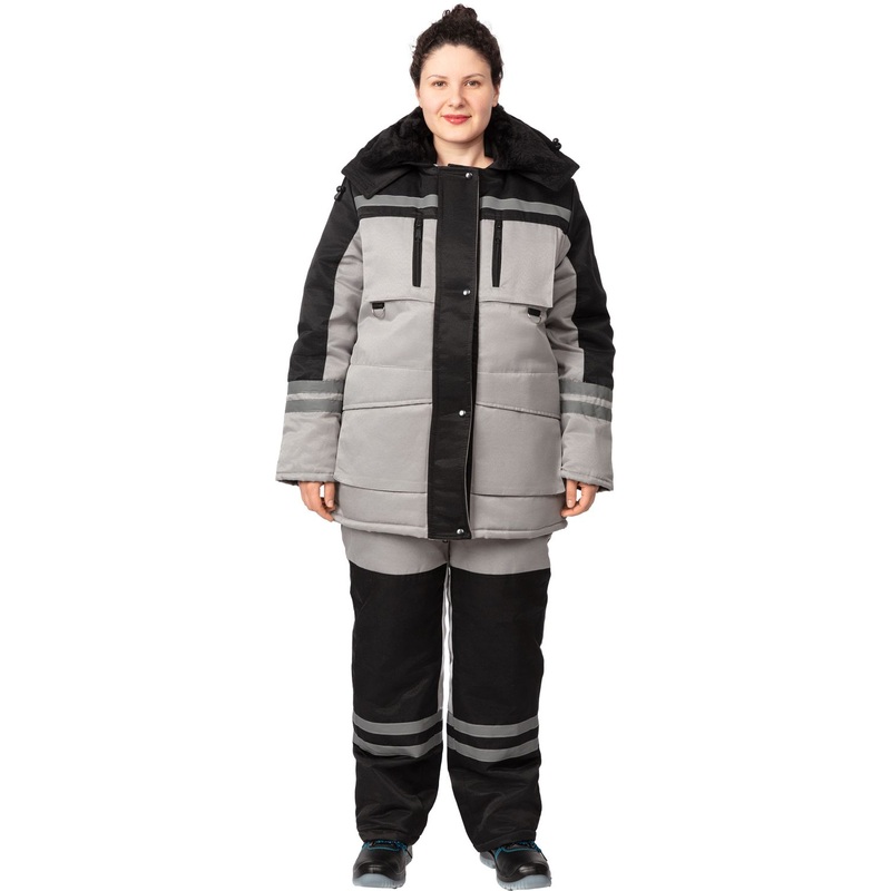 Изображение товара Рабочий зимний костюм женский з03-КПК серый/чёрный, размер 52-54