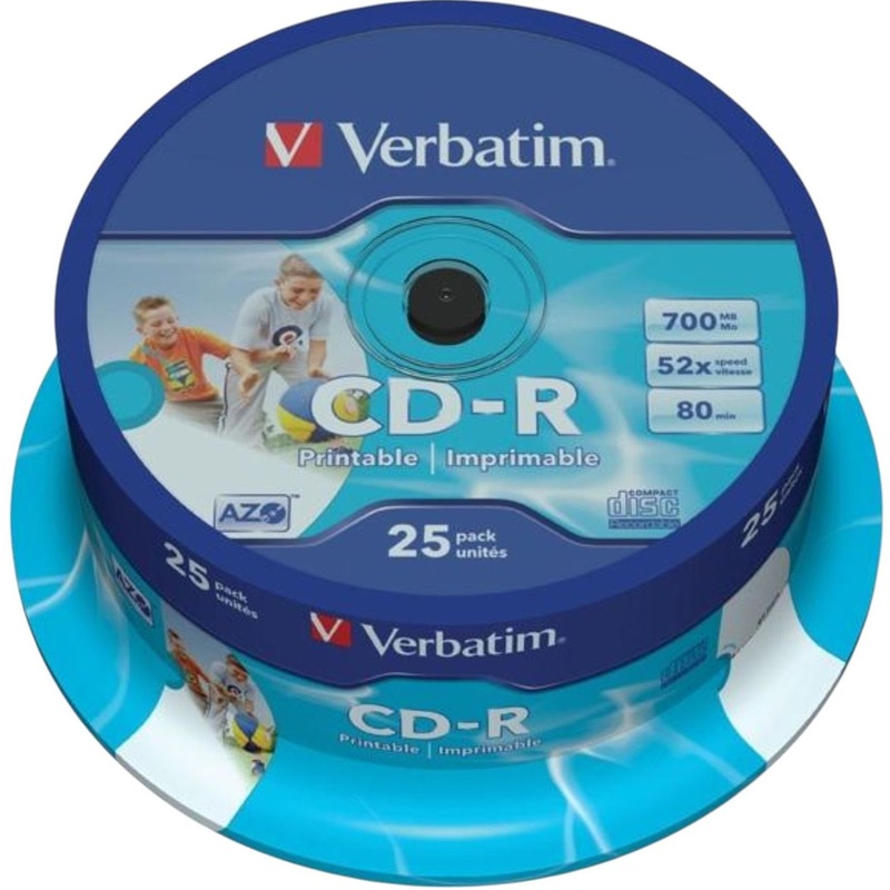 Изображение товара Диск CD-R Verbatim 700 МБ 52x cake box 43439 (25 шт) для данных и музыки