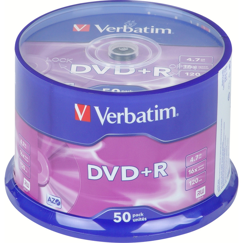 Изображение товара Диск DVD+R Verbatim 4.7 ГБ 16x cake box (50 штук)