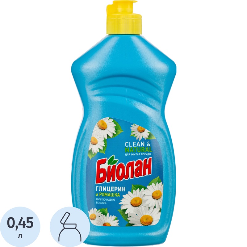 Изображение товара Средство для мытья посуды Биолан Глицерин и ромашка гель 0.45 л