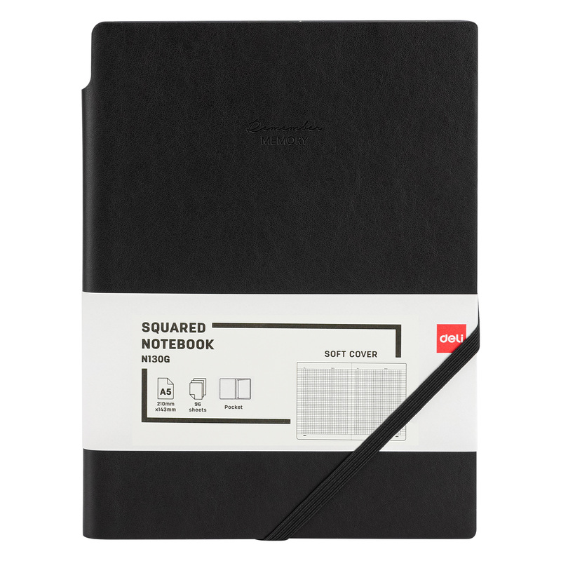 Изображение товара Блокнот Deli Squared Notebook А5 96 листов 80 г/кв.м чёрный в клетку на сшивке