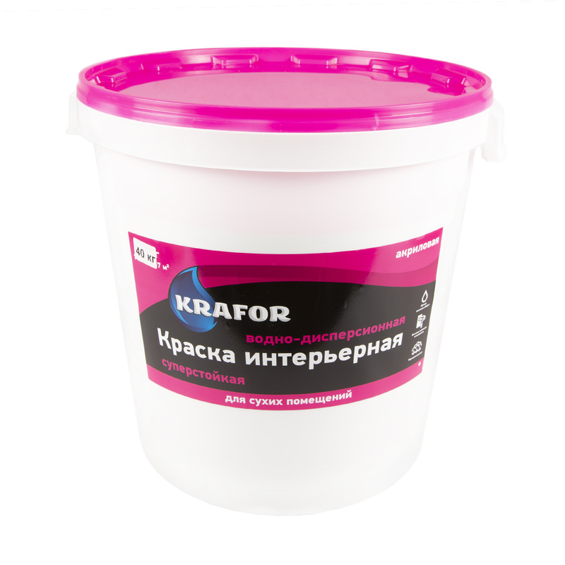 Изображение товара Краска для стен Krafor белая глубокоматовая 40 кг водно-дисперсионная interior