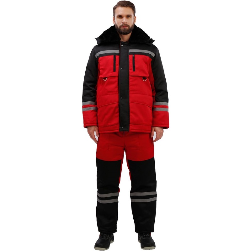 Изображение товара Костюм рабочий зимний мужской з03-КПК с СОП красный/черный (размер 64-66, рост 194-200)