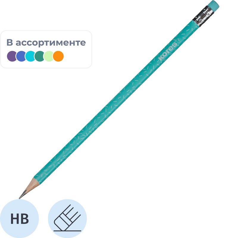 Изображение товара Карандаш чернографитный HB с ластиком Kores Collage Style Pastel трехгранный