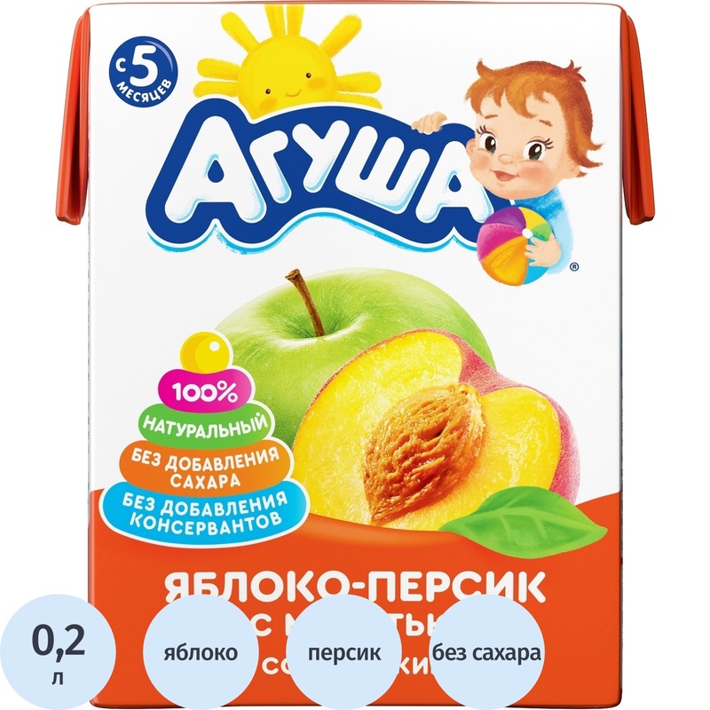Изображение товара Сок Агуша яблоко-персик с мякотью 0.2 л