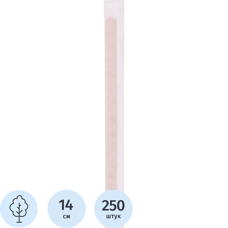 Изображение товара Размешиватель одноразовый деревянный Комус 140 мм бежевый 250 штук в упаковке