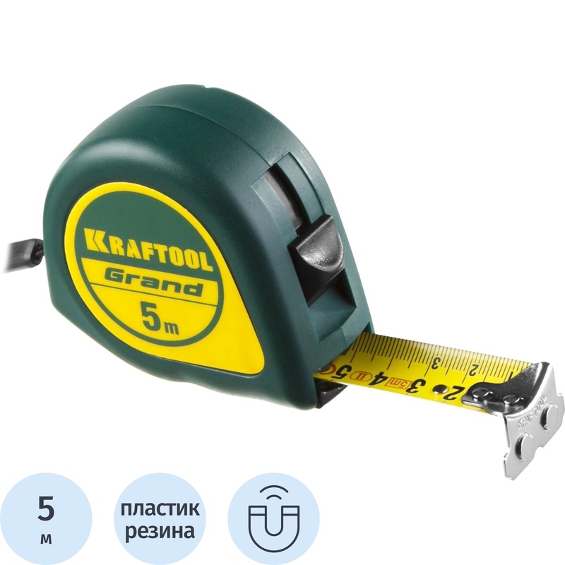 Изображение товара Рулетка измерительная Kraftool Grand 5 м х 25 мм закаленная сталь с магнитным зацепом (34022-05-25)