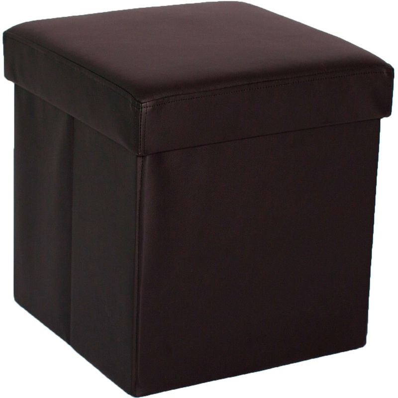 Изображение товара Пуф Куба складной с ящиком для хранения черный (искусственная кожа, 370x370x400 мм)