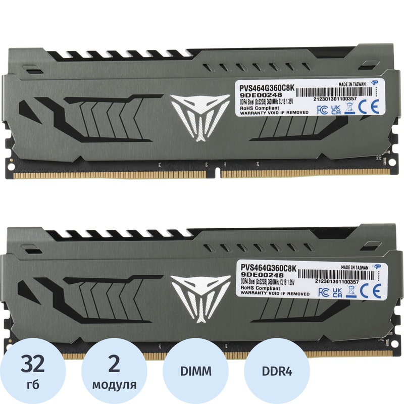 Изображение товара Модуль памяти Patriot Memory DDR4 64 ГБ, 2x32 ГБ (PVS464G360C8K) Изображение товара Модуль памяти Patriot Memory DDR4 64 ГБ, 2x32 ГБ (PVS464G360C8K)