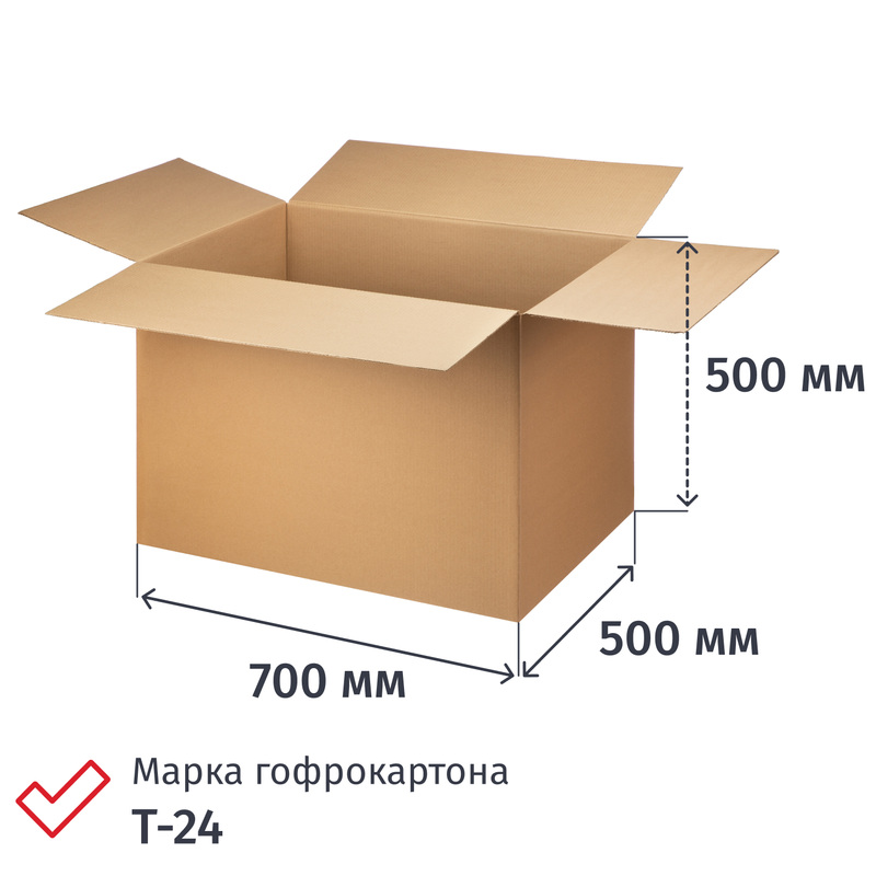 Изображение товара Гофрокороб 700x500x500 мм Т-24 профиль B бурый (20 штук в упаковке)
