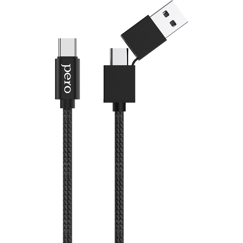 Изображение товара Кабель Pero USB Type-C/USB-A 1м 60Вт нейлон черный для зарядки и синхронизации