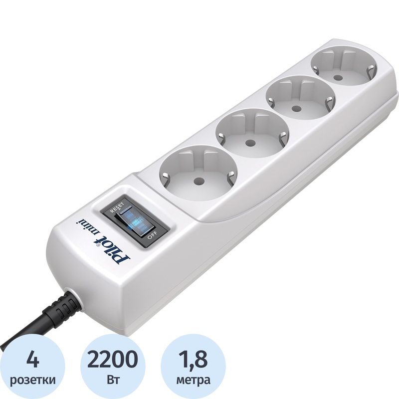Изображение товара Сетевой фильтр ZIS Pilot mini на 4 розетки 1.8 м защитные функции надежность