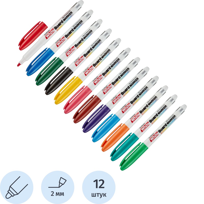Изображение товара Маркеры для белых досок MunHwa 12 цветов, толщиной 2 мм