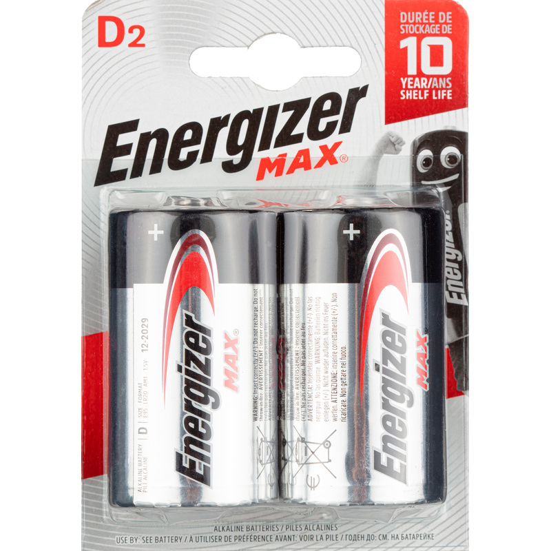 Изображение товара Батарейка D LR20 Energizer Max 2 шт. щелочные большие аккумуляторы