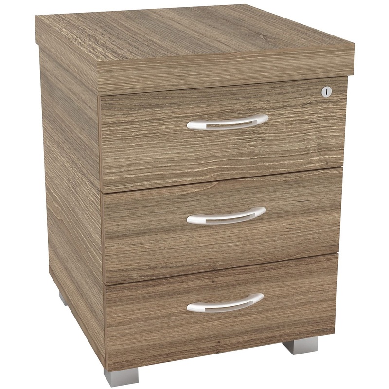 Изображение товара Тумба приставная Комус Мебель Easy Director с 3 ящиками и центральным замком, дуб шамони темный