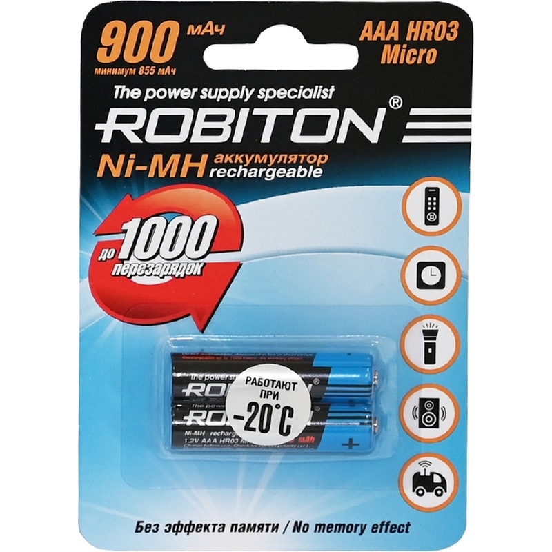 Изображение товара Аккумулятор AAA 900 мАч Robiton 2 штуки в упаковке Ni-Mh
