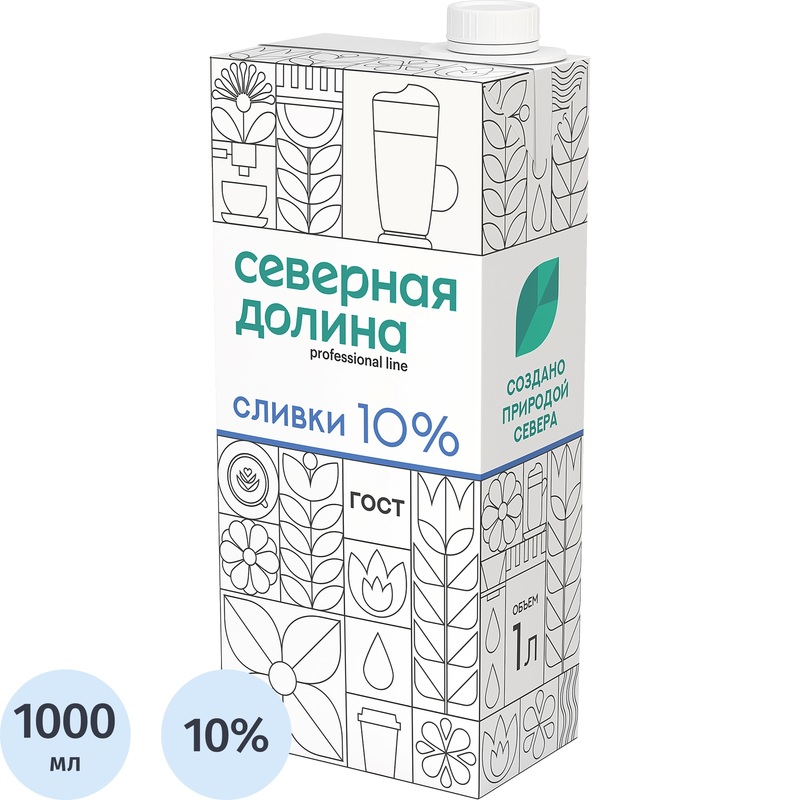 Изображение товара Сливки Северная Долина Prof Line ультрапастеризованные 10% 1 л