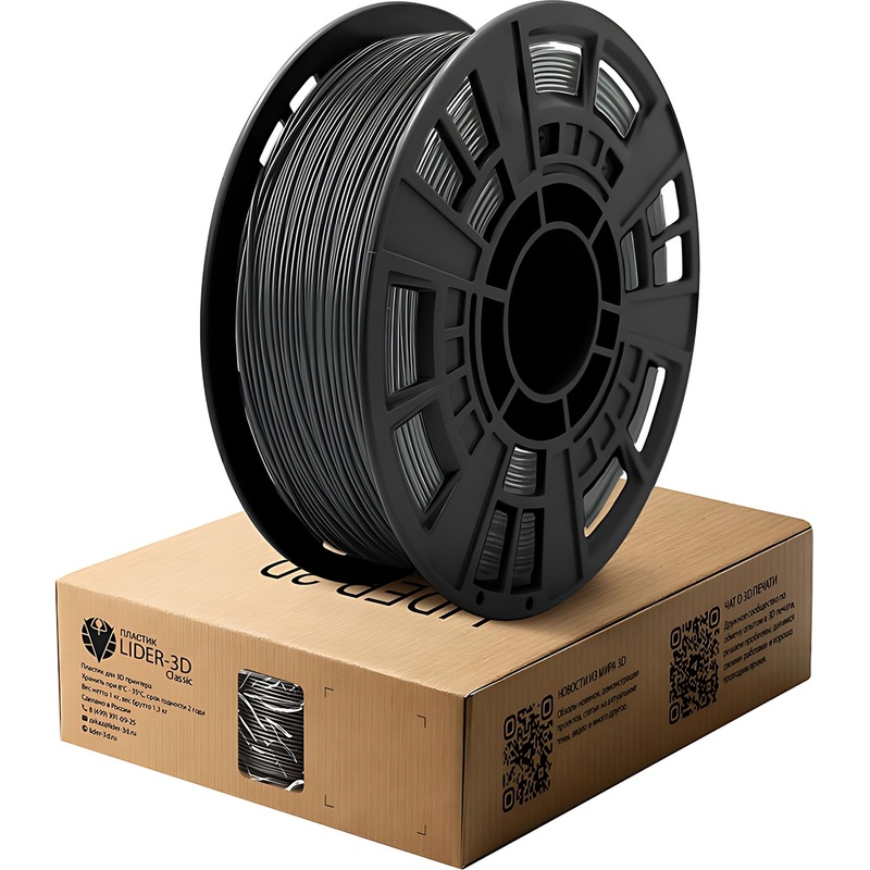 Изображение товара Пластик PETG для 3D-принтера Lider-3D чёрный глянцевый 1.75 мм 1 кг