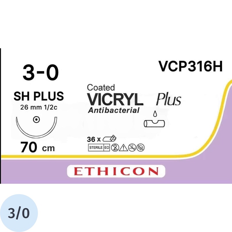 Изображение товара Шовный материал хирургический рассасывающийся Викрил Плюс 3/0 70 см колющая игла 26 мм 1/2 (36 штук в упаковке)