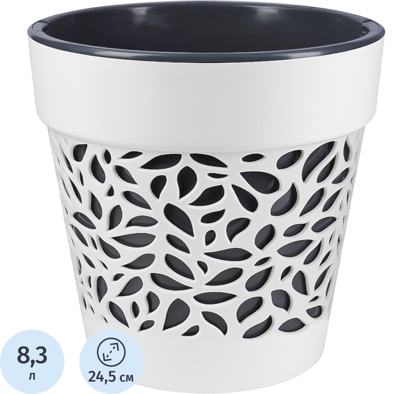 Изображение товара Кашпо La decoro Блоссом 8.3 л с внутренней вставкой белое/серое для дома и улицы