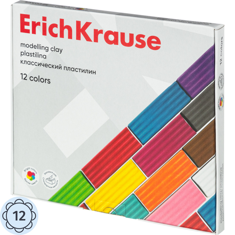 Изображение товара Пластилин классический Erich Krause Basic 12 цветов 192 г для творчества и развития