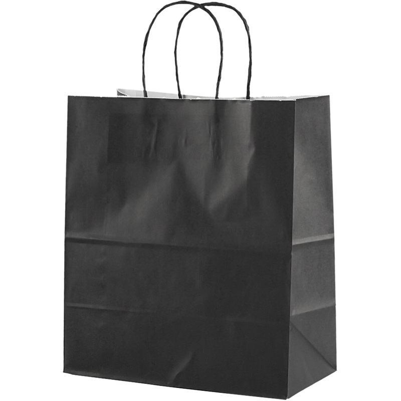 Изображение товара Крафт-пакет бумажный чёрный 26х15х34 см с кручёными ручками 200 шт