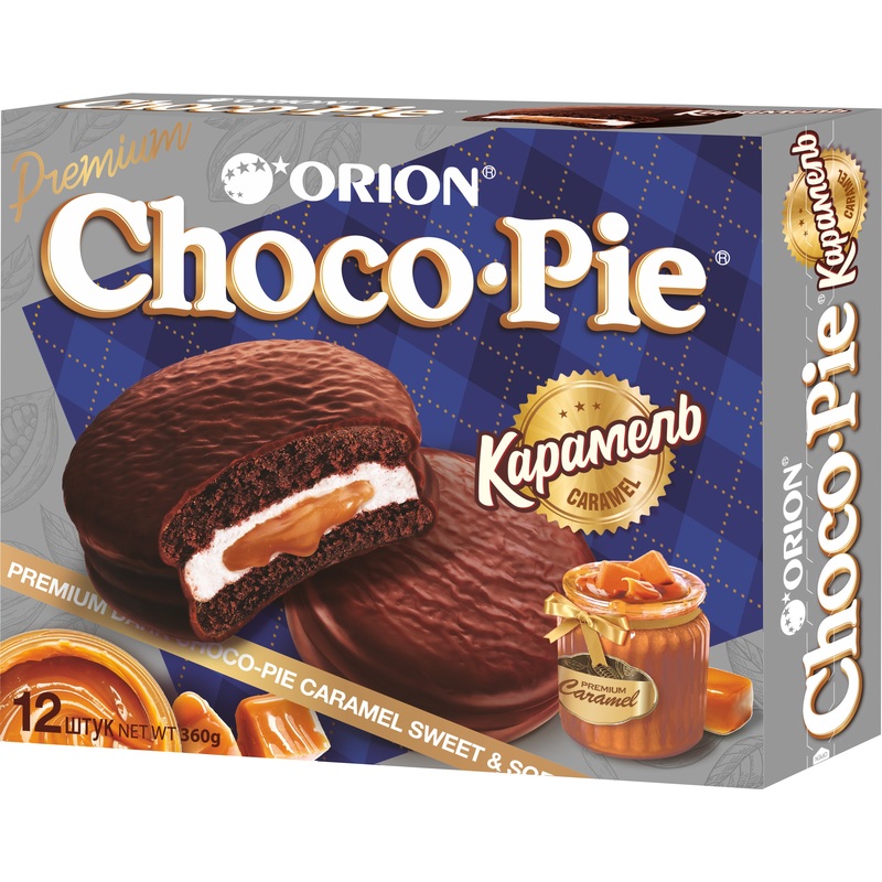 Изображение товара Пирожное Choco Pie Dark Caramel в глазури 360 г, насыщенный вкус с карамелью