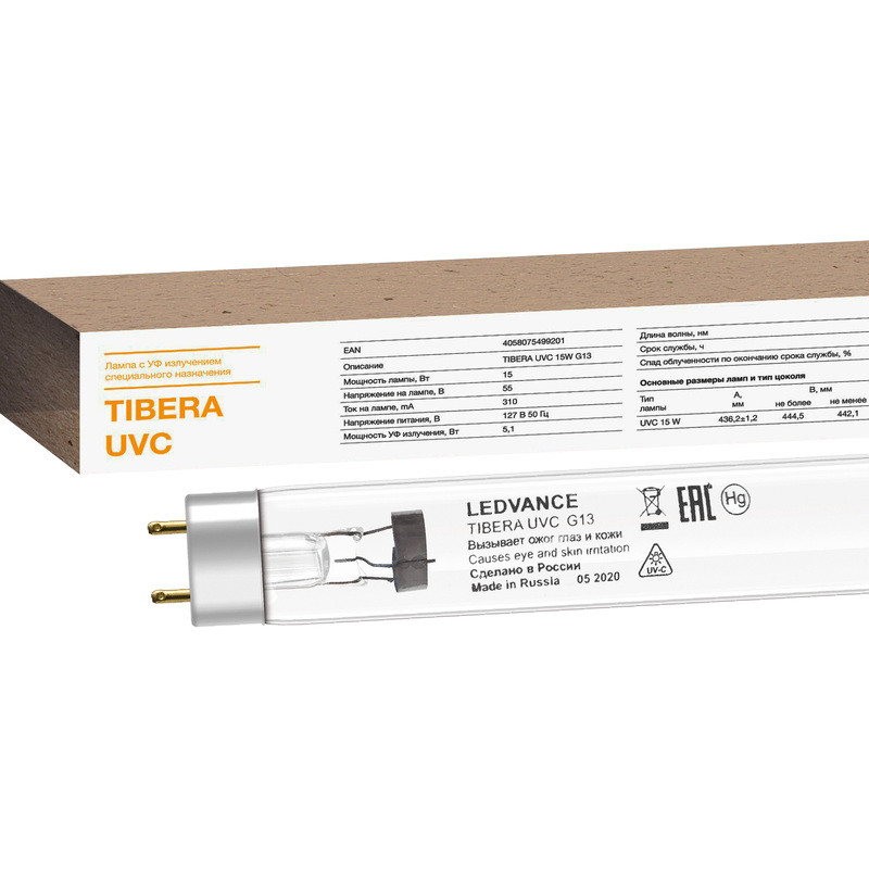 Изображение товара Газоразрядная ртутная ультрафиолетовая лампа Ledvance 15 Вт G13 T8