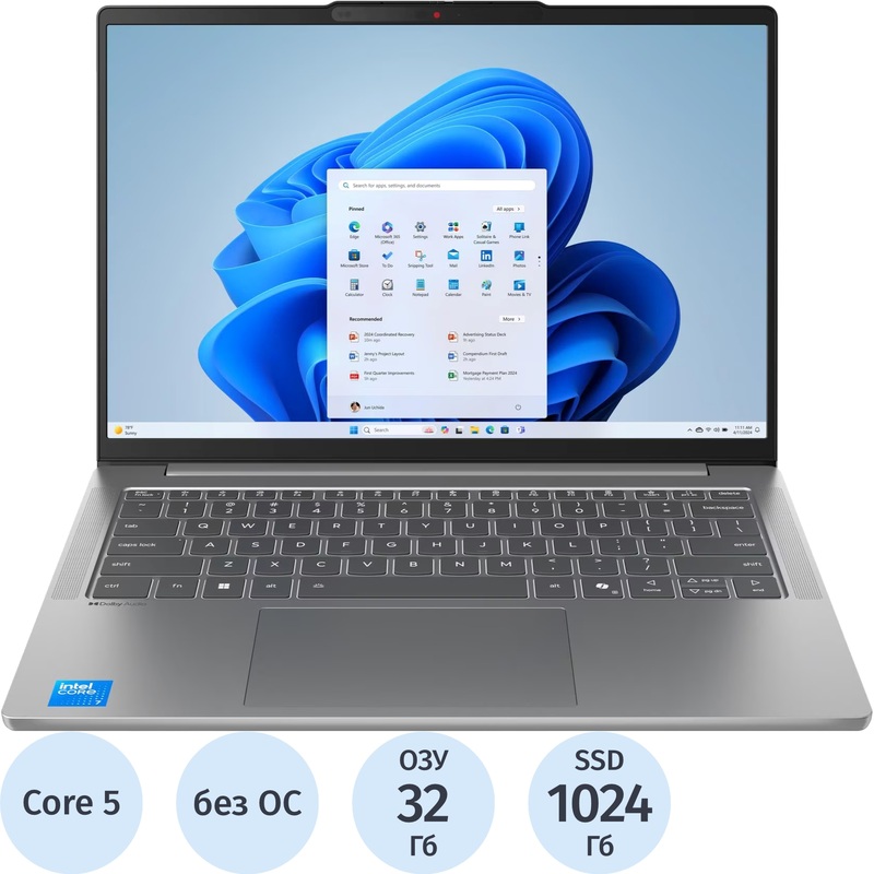 Изображение товара Ноутбук Lenovo IdeaPad Slim 5 14IRH10R 14" серый Intel Core 5 210H/32 ГБ/SSD 1024 ГБ (83J0001BRK)