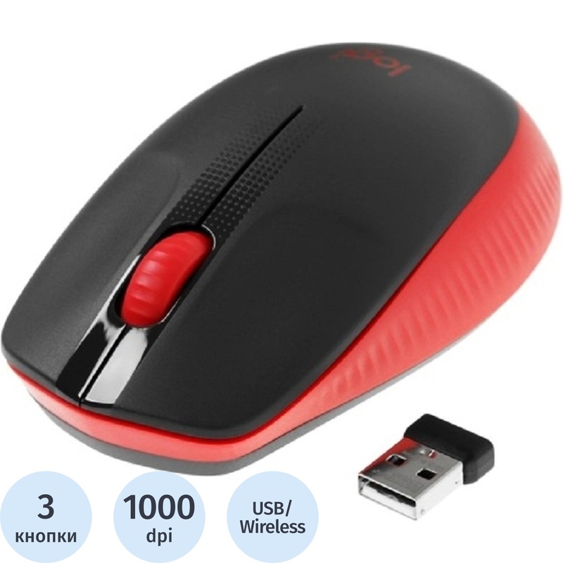 Изображение товара Беспроводная мышь Logitech M190 черно-красная оптическая USB Wireless