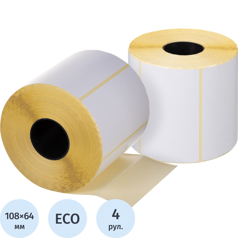Изображение товара Термоэтикетки 108х64 мм ЭКО 40 мм диаметр втулки (4 рулона по 1000 этикеток)