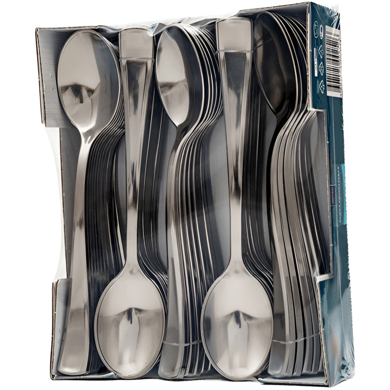 Изображение товара Ложка одноразовая столовая пластиковая серебристая 180 мм (50 штук в упаковке)