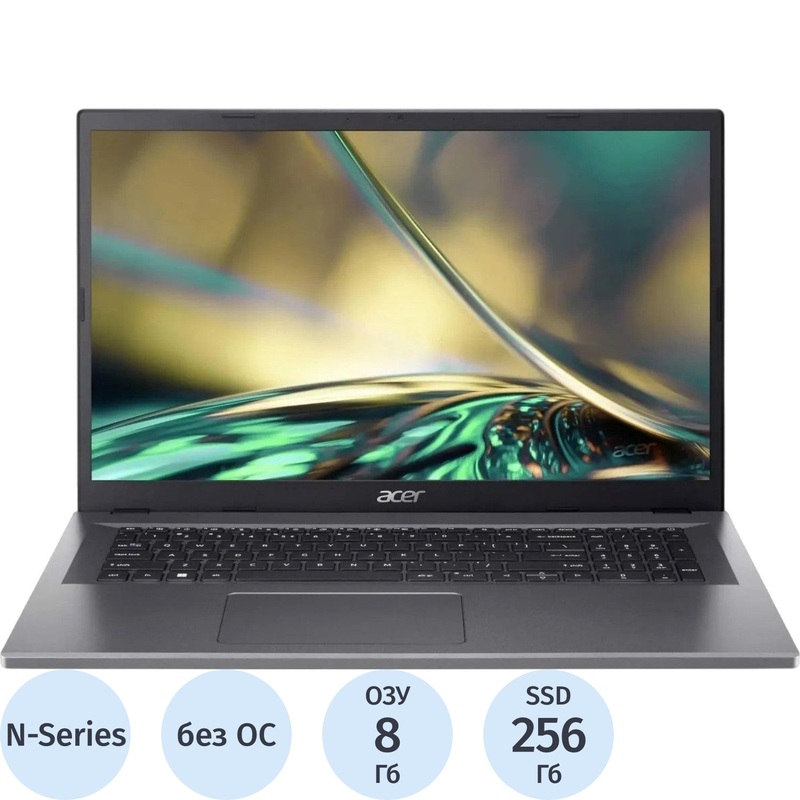 Изображение товара Ноутбук Acer Aspire A317-55P-C5KT 17.3" серый Intel N-Series N100/8 ГБ/SSD 256 ГБ (NX.KDKCD.008)