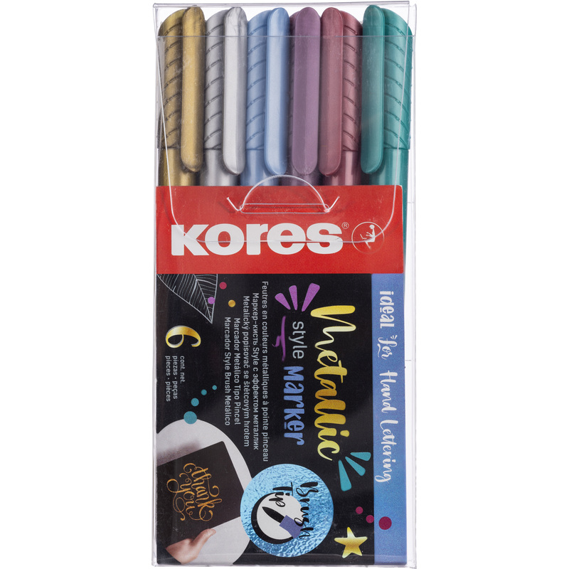 Изображение товара Набор маркеров для скетчинга Kores Metallic Style 6 цветов гибкий наконечник