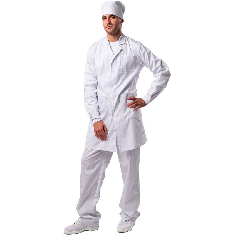 Изображение товара Халат от статического электричества мужской М-105У белый (размер 128-132 (64-66), рост 182-188) тип D