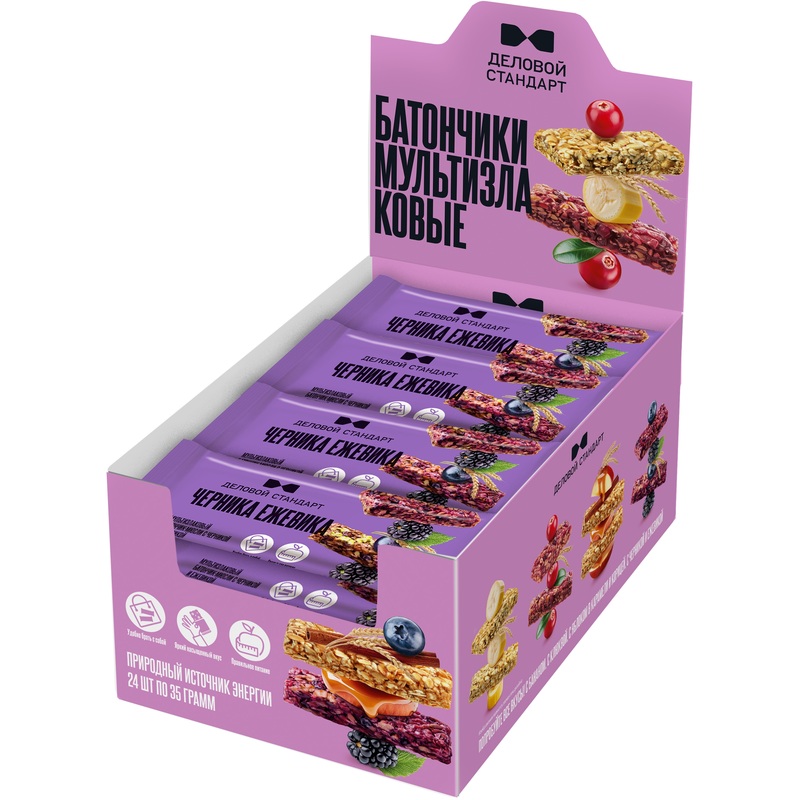 Изображение товара Мультизлаковый батончик Деловой Стандарт черника и ежевика 24 шт по 35 г