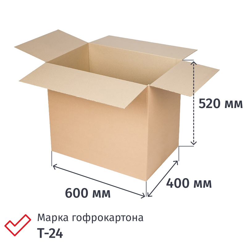 Изображение товара Гофрокороб 600х400х520 Т-24 В бурый 10 штук для упаковки и транспортировки