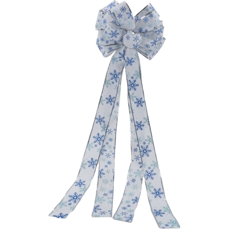 Изображение товара Новогодний текстильный бант Magic Time 95х28 см белый бирюзовый украшение