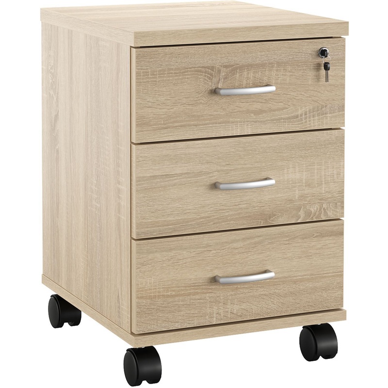 Изображение товара Уценка. Тумба подкатная Комус Мебель (Easy to lead) Easy One с замком (дуб сонома, 404x454x577 мм, 3 ящика)