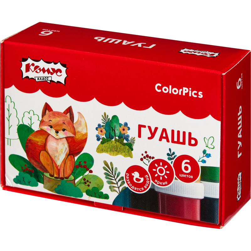 Изображение товара Гуашь Комус Класс ColorPics 6 цветов по 20 мл