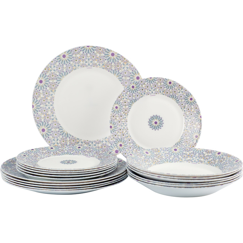 Изображение товара Набор столовой посуды на 6 персон Luminarc Essence Daisy Crux 18 предметов стеклянный с рисунком